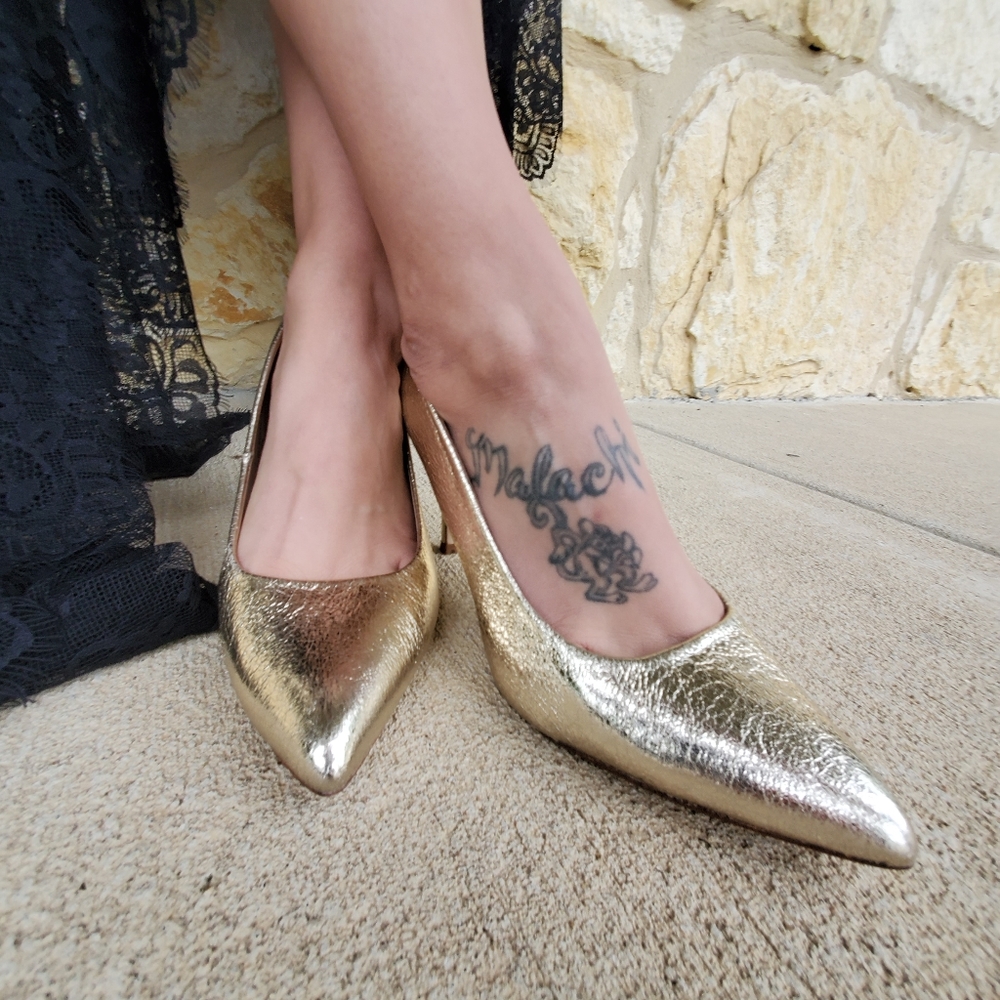 Gold Flake Distressed High Heel Pumps Shoes